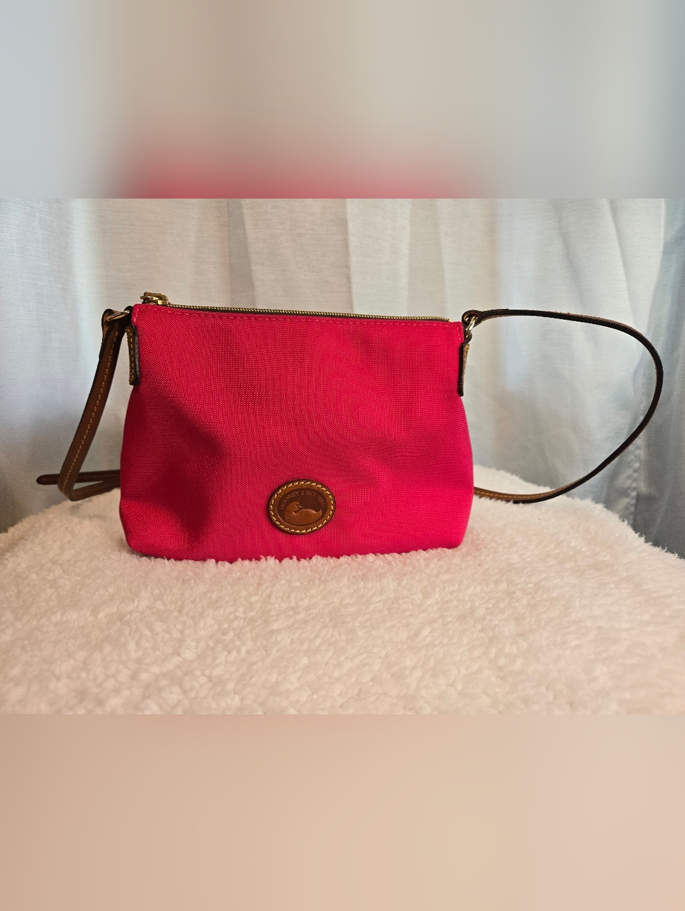 Dooney & Bourke Hot Pink Crossbody with Brown Leather Trim